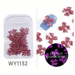 50pcs Luminous Resin Nail Art Charms 3D Florescent Rose Butterfly Bow