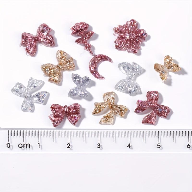 50pcs Luminous Resin Nail Art Charms 3D Florescent Rose Butterfly Bow