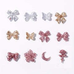 50pcs Luminous Resin Nail Art Charms 3D Florescent Rose Butterfly Bow