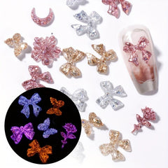 50pcs Luminous Resin Nail Art Charms 3D Florescent Rose Butterfly Bow