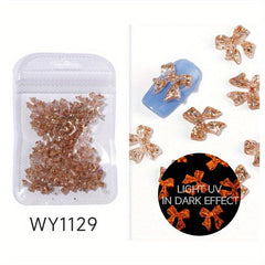 50pcs Luminous Resin Nail Art Charms 3D Florescent Rose Butterfly Bow