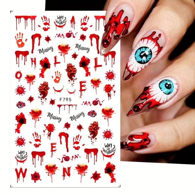 4pcs Halloween Nail Art Stickers Scar Skull Ghost Clown Nail Decals