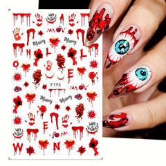 4pcs Halloween Nail Art Stickers Scar Skull Ghost Clown Nail Decals
