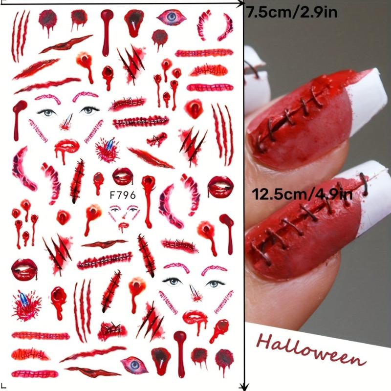 4pcs Halloween Nail Art Stickers Scar Skull Ghost Clown Nail Decals