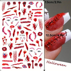 4pcs Halloween Nail Art Stickers Scar Skull Ghost Clown Nail Decals