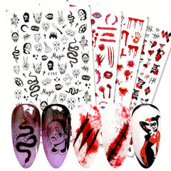 4pcs Halloween Nail Art Stickers Scar Skull Ghost Clown Nail Decals