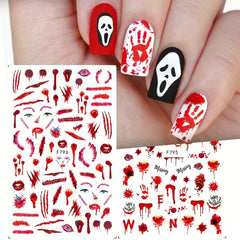 4pcs Halloween Nail Art Stickers Scar Skull Ghost Clown Nail Decals