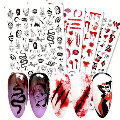 4pcs Halloween Nail Art Stickers Scar Skull Ghost Clown Nail Decals
