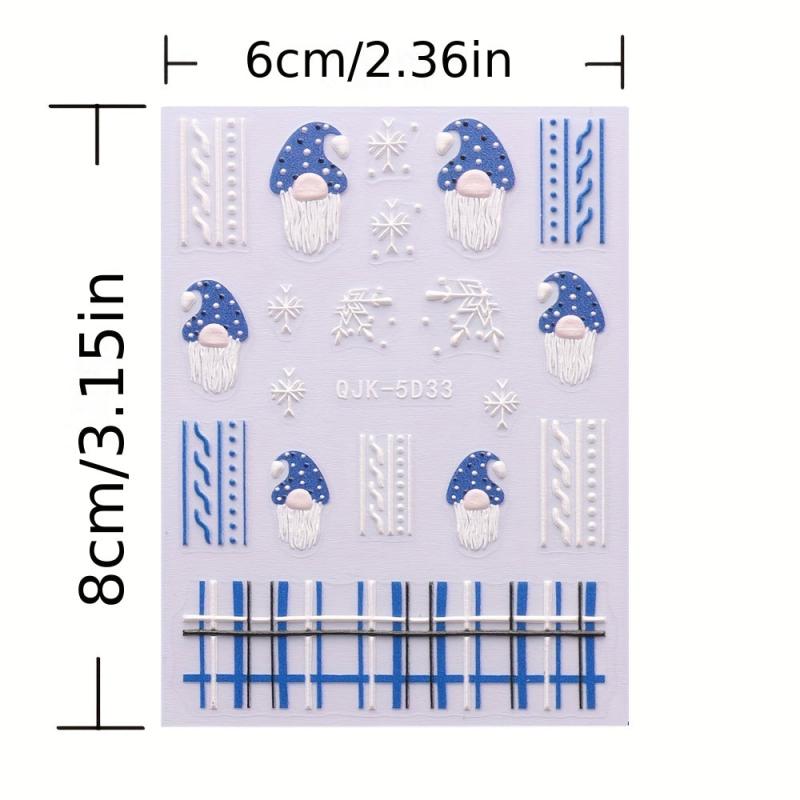 5D Christmas Nail Art Stickers Santa Snowflake Gift Decals Self Adhesive
