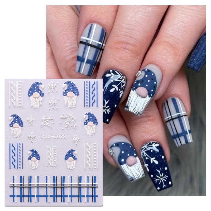 5D Christmas Nail Art Stickers Santa Snowflake Gift Decals Self Adhesive
