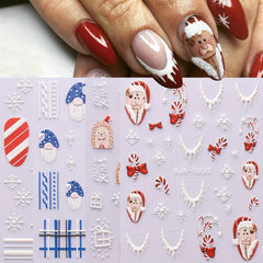 5D Christmas Nail Art Stickers Santa Snowflake Gift Decals Self Adhesive