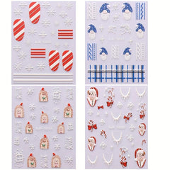 5D Christmas Nail Art Stickers Santa Snowflake Gift Decals Self Adhesive