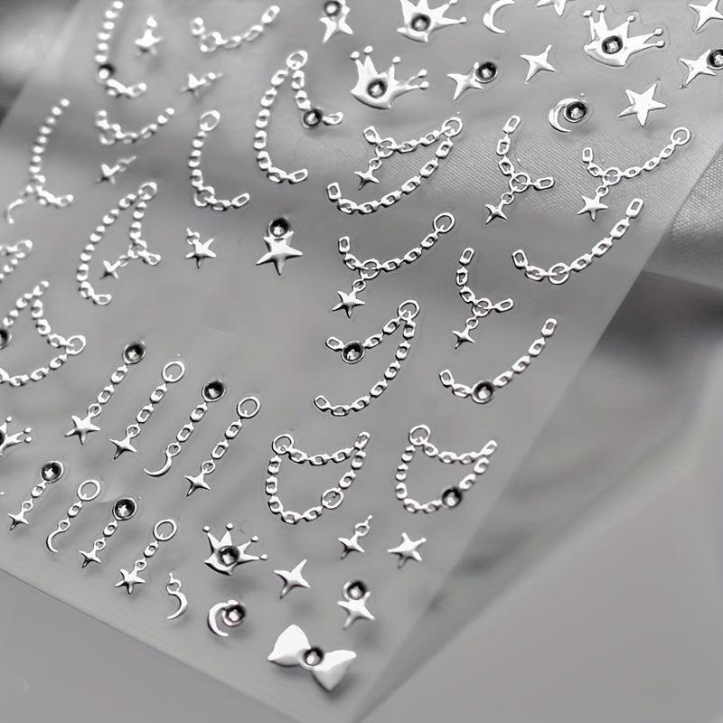 Golden Bronzing Chain Crown Star Nail Art Stickers Self Adhesive Nail Art Decals