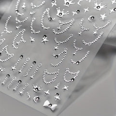 Golden Bronzing Chain Crown Star Nail Art Stickers Self Adhesive Nail Art Decals