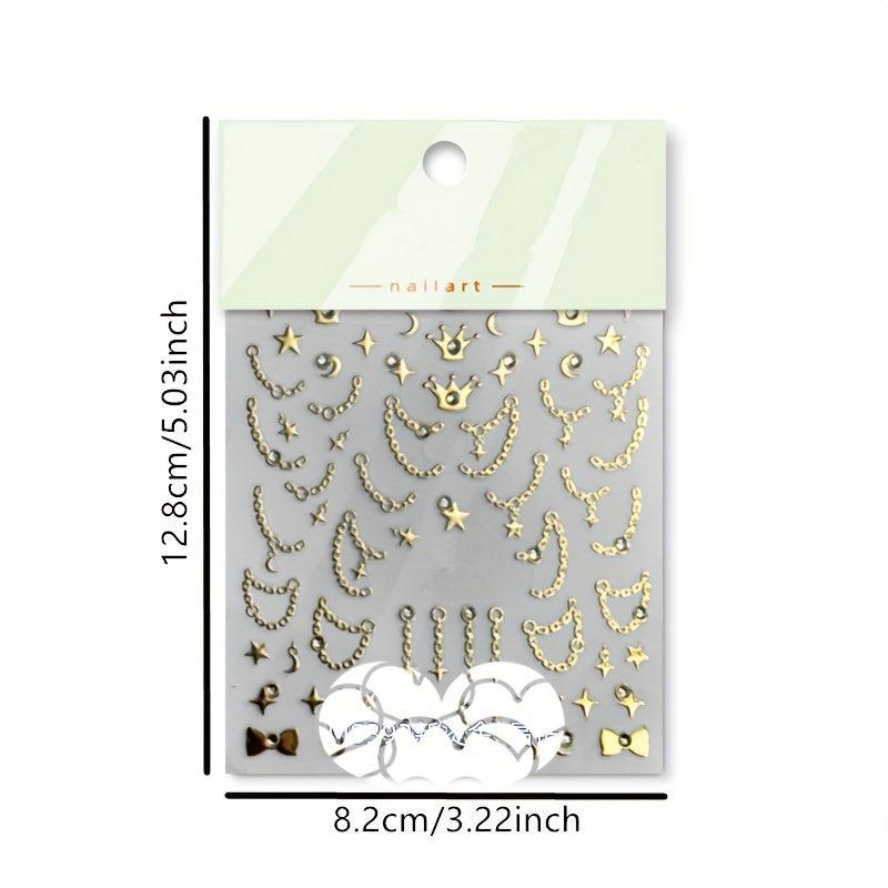 Golden Bronzing Chain Crown Star Nail Art Stickers Self Adhesive Nail Art Decals