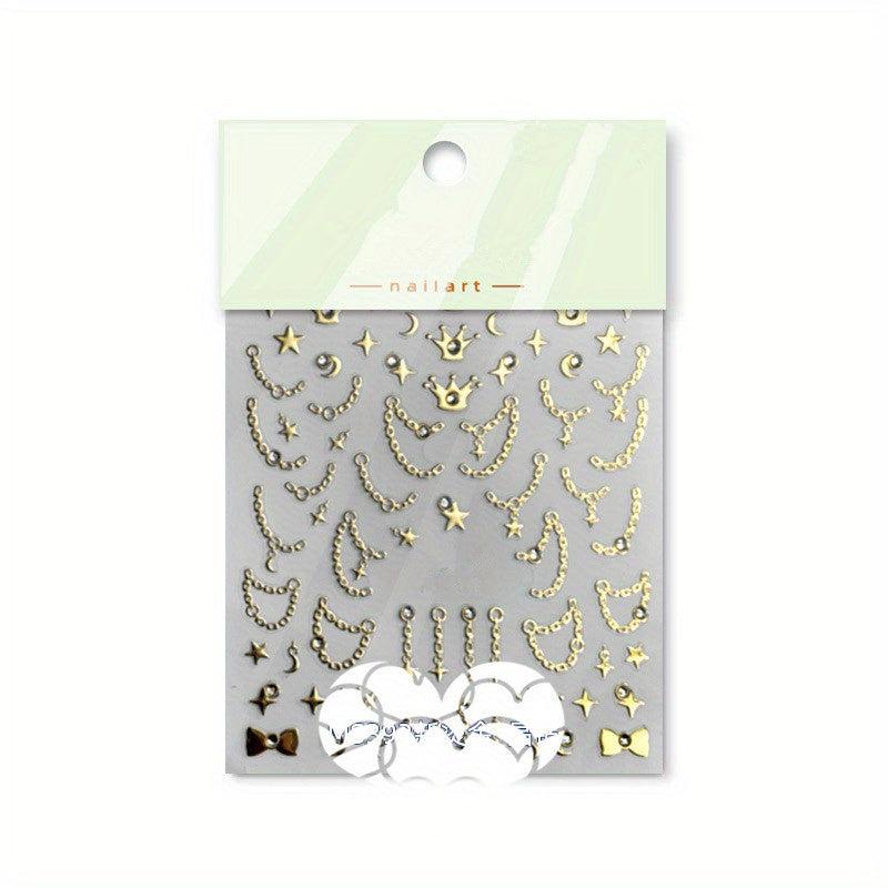 Golden Bronzing Chain Crown Star Nail Art Stickers Self Adhesive Nail Art Decals