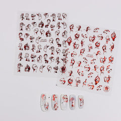 3D Red Nail Stickers For Couples Embossed Nail Art Slider Decoration