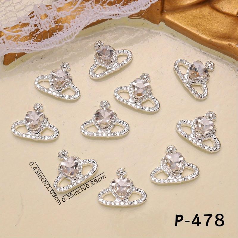 10pcs Crown Nail Art Charms With Rhinestones 3D Alloy Nail Gem Accessories