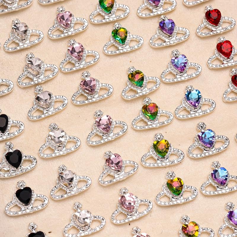 10pcs Crown Nail Art Charms With Rhinestones 3D Alloy Nail Gem Accessories