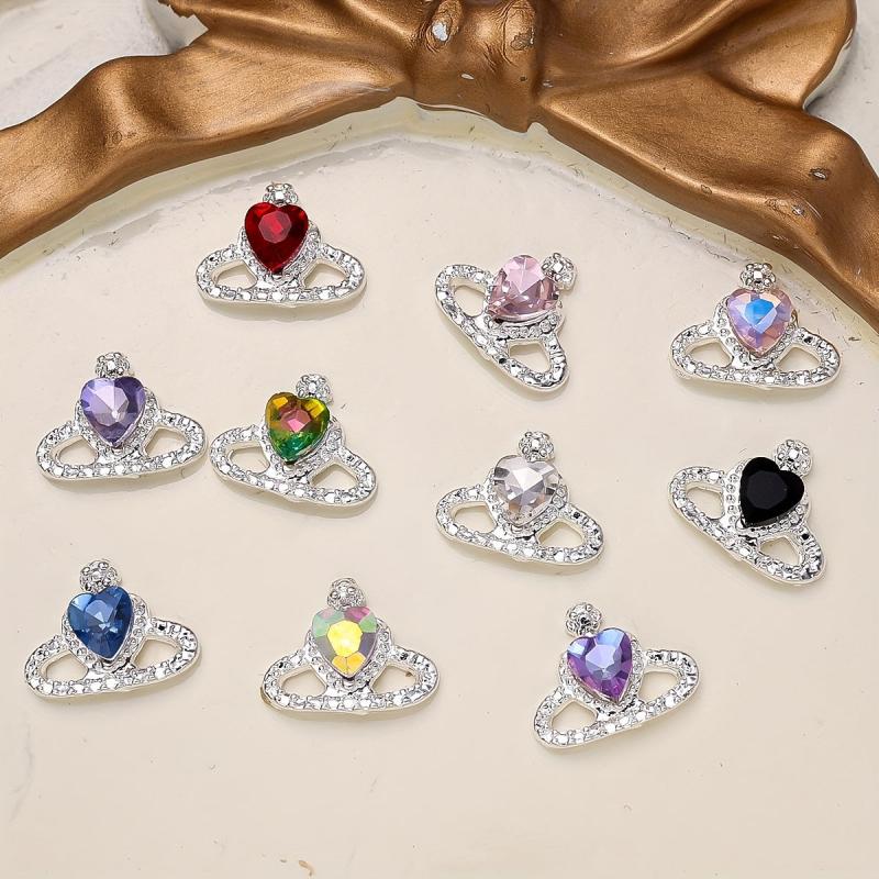 10pcs Crown Nail Art Charms With Rhinestones 3D Alloy Nail Gem Accessories