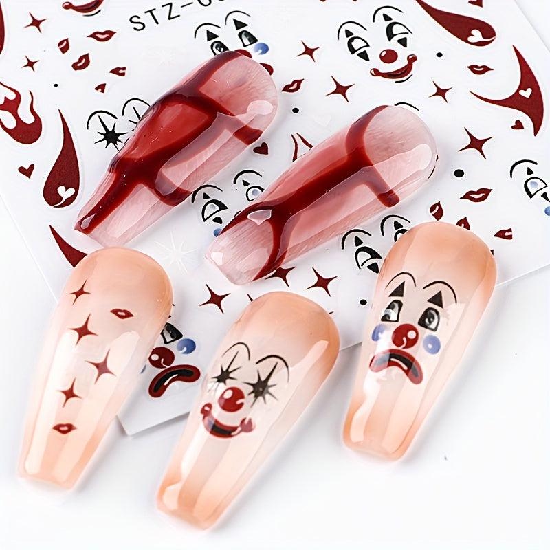 Halloween Nail Stickers Horror Red Bloody Wound Blood Nail Decorations