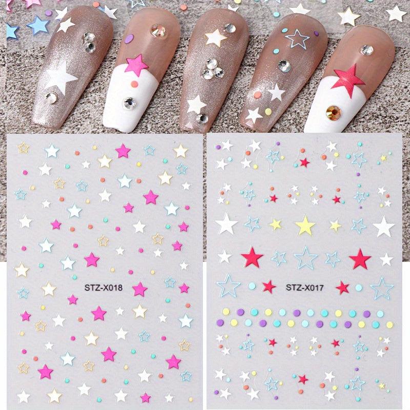 Holographic Stars Nail Art Stickers Decals Glitter Five pointed Star