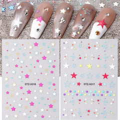 Holographic Stars Nail Art Stickers Decals Glitter Five pointed Star