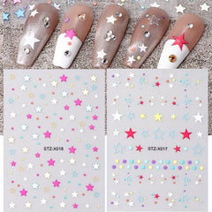 Holographic Stars Nail Art Stickers Decals Glitter Five pointed Star