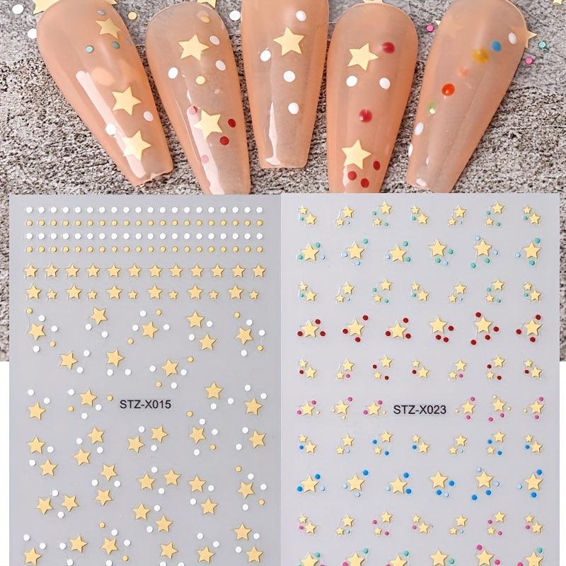 Holographic Stars Nail Art Stickers Decals Glitter Five pointed Star