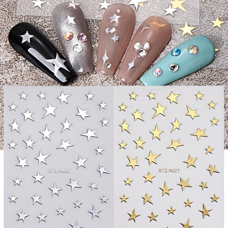 Holographic Stars Nail Art Stickers Decals Glitter Five pointed Star