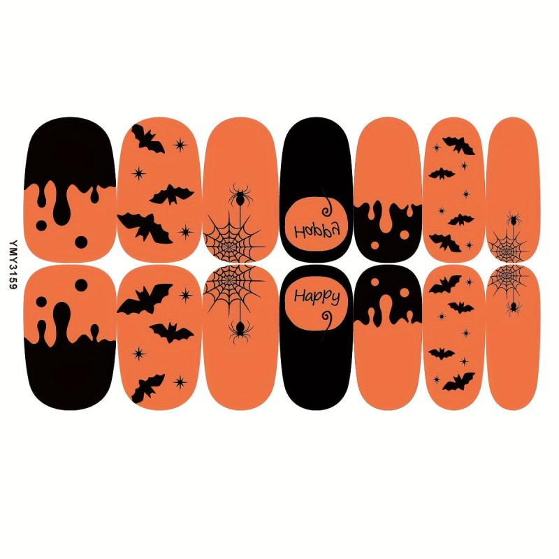 Halloween Nail Polish Stickers Pump Spider Ghost Nail Wraps Cartoon Gel Decals
