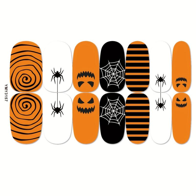 Halloween Nail Polish Stickers Pump Spider Ghost Nail Wraps Cartoon Gel Decals