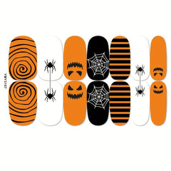 Halloween Nail Polish Stickers Pump Spider Ghost Nail Wraps Cartoon Gel Decals