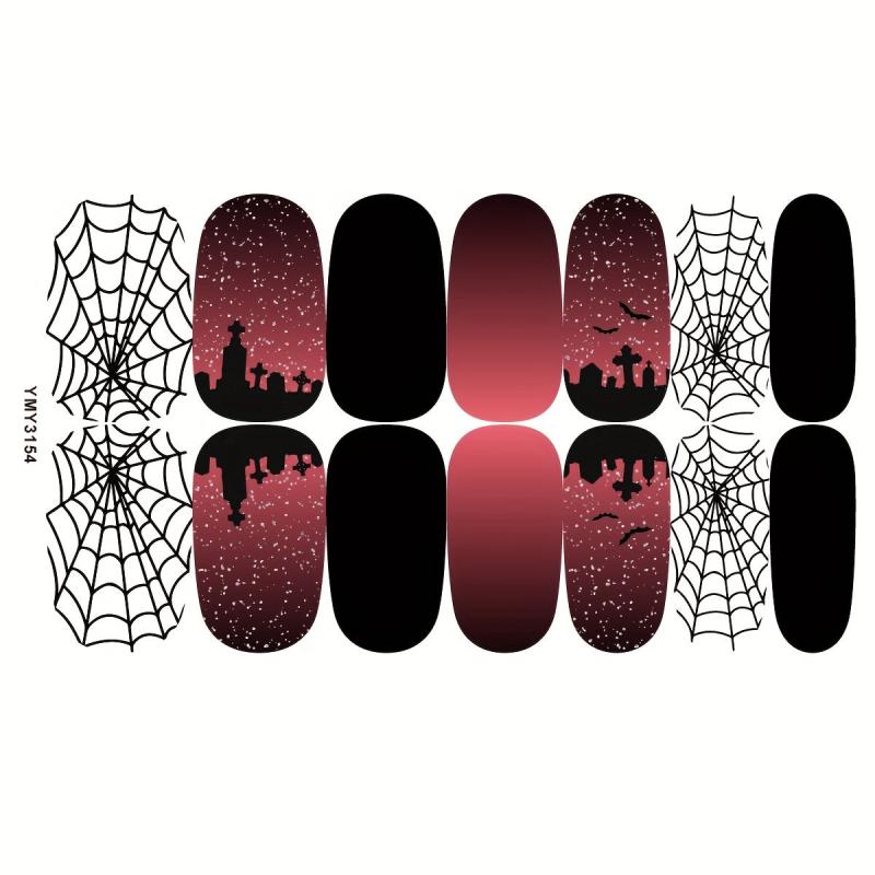 Halloween Nail Polish Stickers Pump Spider Ghost Nail Wraps Cartoon Gel Decals