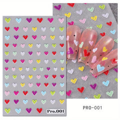Colorful Heart Nail Art Stickers Decals Self Adhesive Nail Supplies