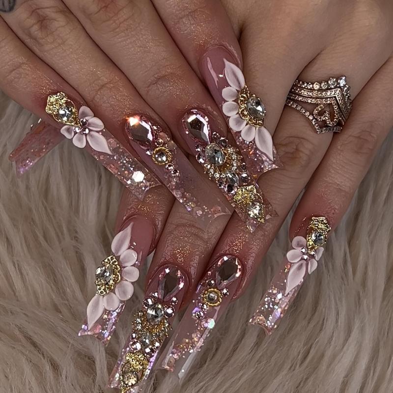 Pink Rhinestones Nail Faux Gems Mix Sizes Glass Faux Diamonds Stones