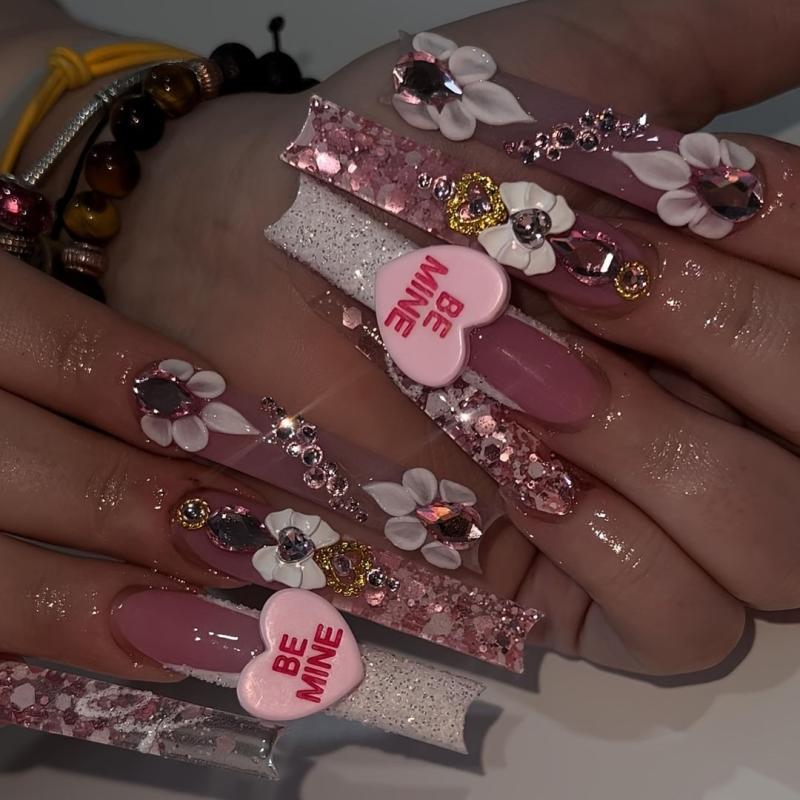 Pink Rhinestones Nail Faux Gems Mix Sizes Glass Faux Diamonds Stones