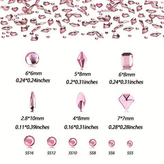 Pink Rhinestones Nail Faux Gems Mix Sizes Glass Faux Diamonds Stones