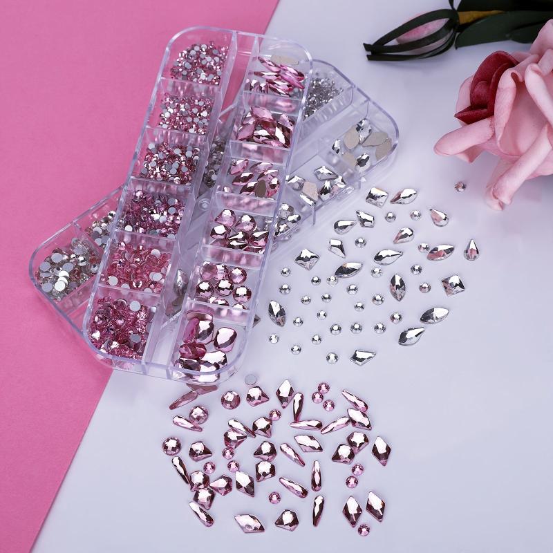 Pink Rhinestones Nail Faux Gems Mix Sizes Glass Faux Diamonds Stones