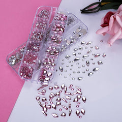 Pink Rhinestones Nail Faux Gems Mix Sizes Glass Faux Diamonds Stones