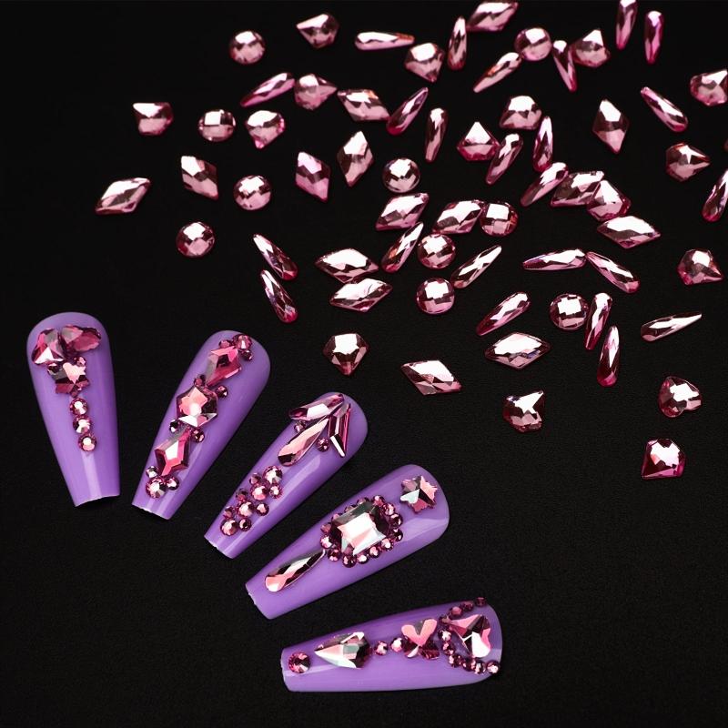 Pink Rhinestones Nail Faux Gems Mix Sizes Glass Faux Diamonds Stones