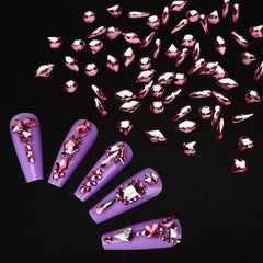 Pink Rhinestones Nail Faux Gems Mix Sizes Glass Faux Diamonds Stones