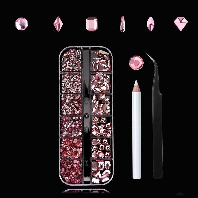 Pink Rhinestones Nail Faux Gems Mix Sizes Glass Faux Diamonds Stones