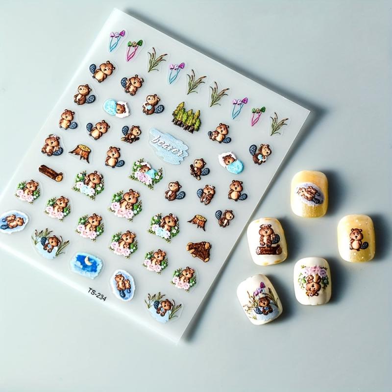 5D Cartoon Nail Art Stickers - Dragon Bear Hamster | Self Adhesive Decals