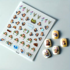 5D Cartoon Nail Art Stickers - Dragon Bear Hamster | Self Adhesive Decals