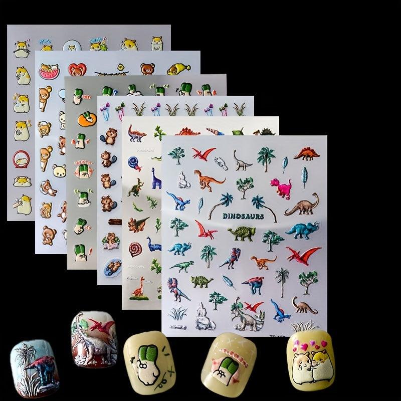 5D Cartoon Nail Art Stickers - Dragon Bear Hamster | Self Adhesive Decals