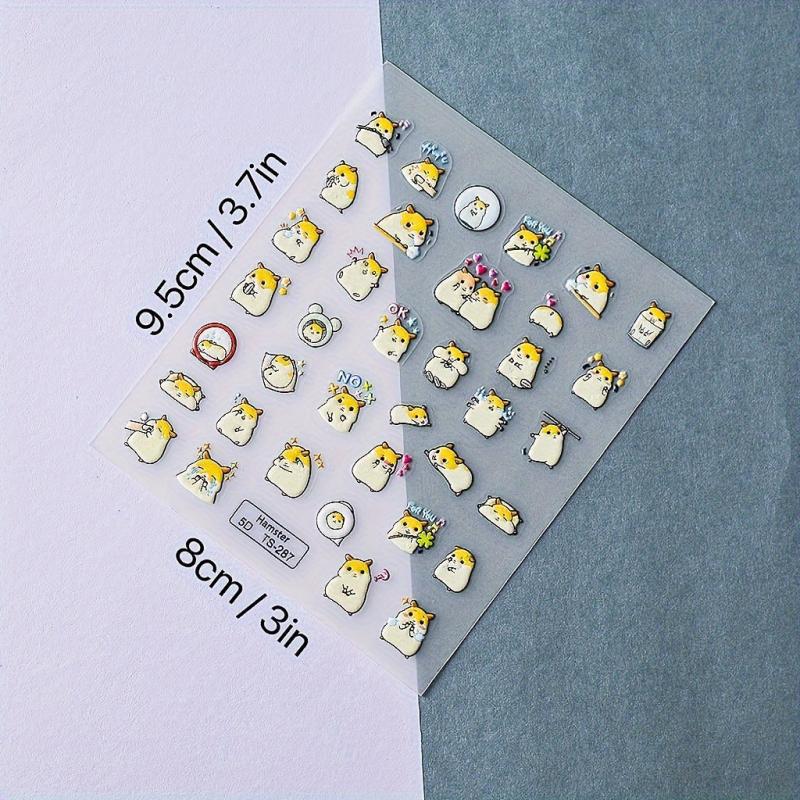 5D Embossed Hamster Nail Art Sticker Nail Transfer Sliders Self Adhesive