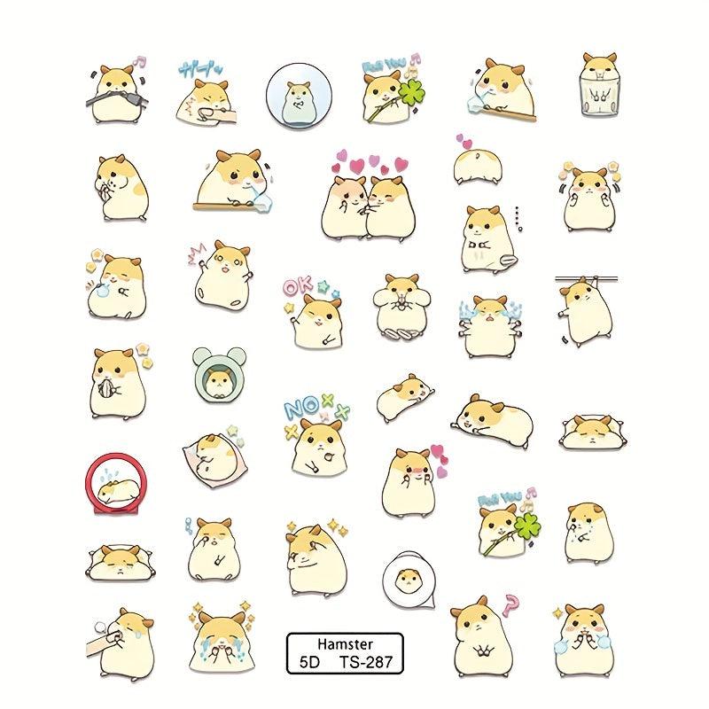 5D Embossed Hamster Nail Art Sticker Nail Transfer Sliders Self Adhesive