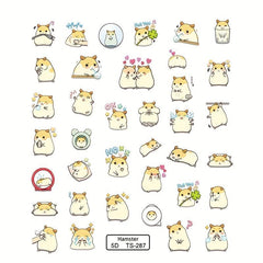 5D Embossed Hamster Nail Art Sticker Nail Transfer Sliders Self Adhesive