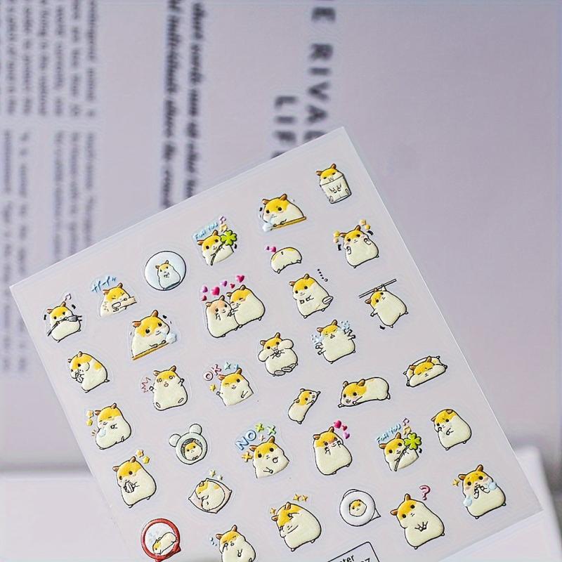 5D Embossed Hamster Nail Art Sticker Nail Transfer Sliders Self Adhesive